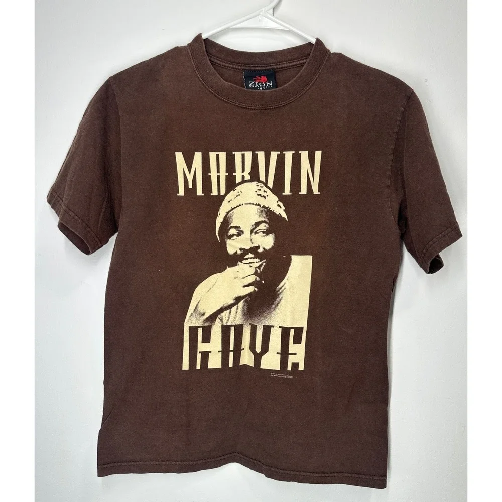 Vintage Y2k Zion 2004 Marvin Gaye Double Sided Portrait T Shirt Brown - Small - Picture 1 of 6